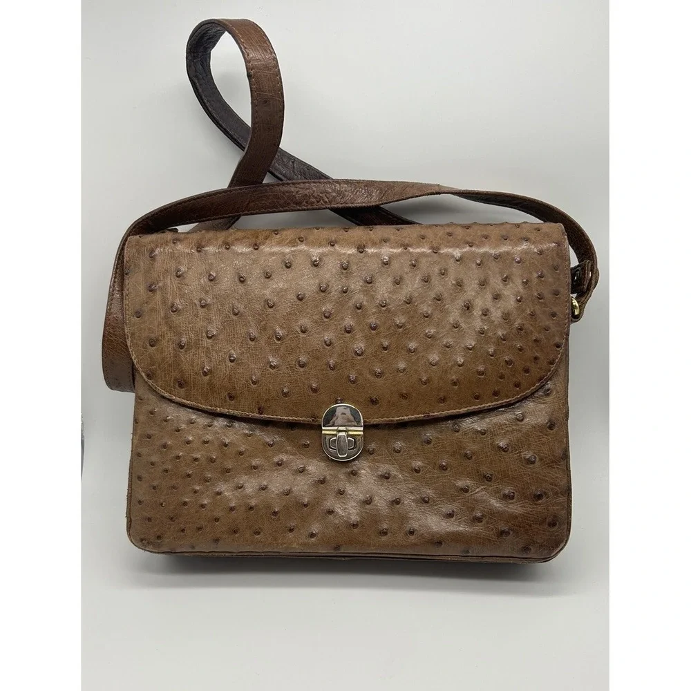 South African Genuine Ostrich Leather Brown Kango Adjustable Handbag Purse READ